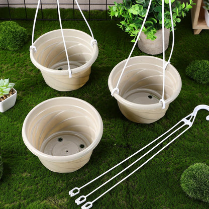 VOSAREA 4pcs Plastic Hanging Planters Hanging Plant Containers with Drainage Holes and Hooks for Outdoor Indoor Plant Garden