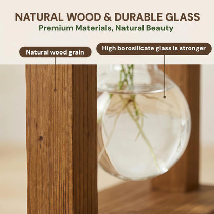 Plant Propagation Station with Glass Propagation Vases, Plant Propagation Jars in Wooden Stand, Hydroponic Vase for Plant Cuttings, Decorative Propagation Station for Home Desk Office