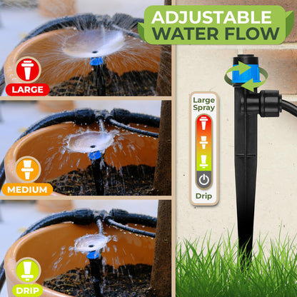 Carpathen 30pcs Drip Irrigation Emitters - 1/4" Drip Irrigation System Push-to-Connect - Adjustable 360 Degree Drip Emitters Vortex on 6" Sturdy Stake - Irrigation Drippers for Garden Watering System