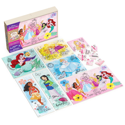 Spin Master Games, Disney Princess Puzzles, 7-Pack, Jigsaw Kids Puzzles, 12, 16, & 24 Pieces, Featuring Ariel, Tiana, Rapunzel, Pocahontas, Storage Tray, for Ages 4 & Up