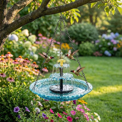 Solar Cascade Hanging Bird Bath Fountain, 2026 Upgraded Hanging Bird Bath with Flowing Water for Outdoors Garden Patio Backyard Lawn Decor (Blue)