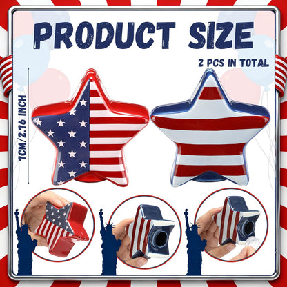 RimCereal 2 Pcs 4th of July Star Shaped Salt and Pepper Shakers with American Flag Decor 3 Inch Patriotic Memorial Day Ceramic Salt and Pepper Shakers Set Red White Blue Decorations for Home Kitchen