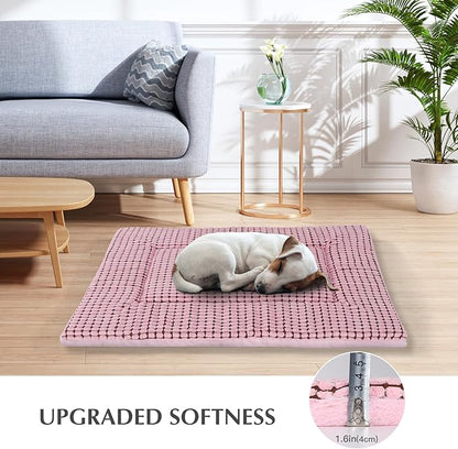 BVAGSS Reversible Dog Crate Pad, Memory Foam Pet Bed Mat, Soft Warm Machine Washable Sleeping Kennel Mattress for Small Medium Dogs XH079 (21''x13''x1.6'',Pink)