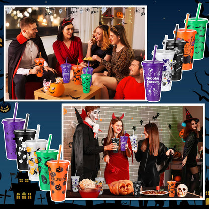 Chuangdi 30 Pack Halloween Plastic Tumbler with Lids and Straws Reusable Plastic Cups Spooky Cups Bulk for Kids Adults Halloween Party Birthday Supplies (24 oz,Ghost)