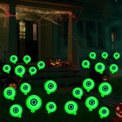 JOYIN Halloween Decorations Outdoor Solar Scary Eyeball Lights, 4 Pcs 24LEDs Green Pathway Yard Stakes, Waterproof Firefly Lights for Halloween Graveyard Yard Garden Patio Walkway Party