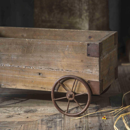 TerkCo Rustic Wooden Wagon Planter, Distressed Wood with Metal Wheels, Farmhouse Style Outdoor Patio Flower Pot,Garden Backyard Planter