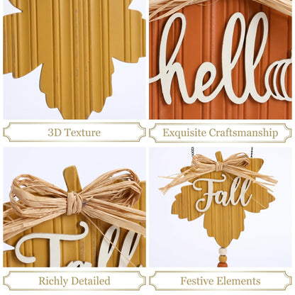 Valery Madelyn Fall Decorations for Home, Fall Wall Decor with Pumpkin and Maple Leaf, Rustic Farmhouse Fall Wreaths, Wooden Pumpkin Decor for Thanksgiving Autumn, 21 inch