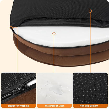 Dwanton Orthopedic Dog Bed for Large Dogs with Gel Memory Foam, Waterproof Dog Sofa, Washable Pet Bed with Four Sided Bolster Cushion, Removable Cover & Non-Slip Bottom, 38", Brown