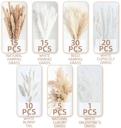 96PCS Natural Dried Pampas Grass Boho Home Decor Bouquet Phragmites Dried Flowers Bouquet for Wedding Floral Arrangements Living Room Decorations (96PCS)