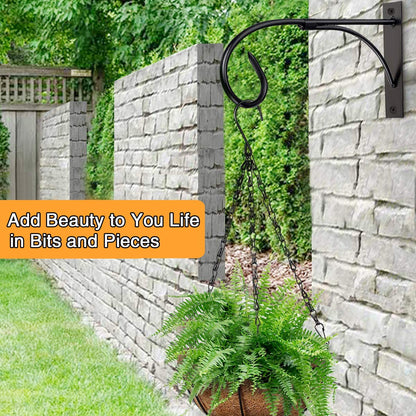 Iron Hanging Basket Brackets, 2 Pcs 11 Inch Durable Weather-Resistant Outdoor Plant Hooks for Hanging Plant Lantern Windchime Birdhouse Metal Sign Fruit Bracket, Screw Included