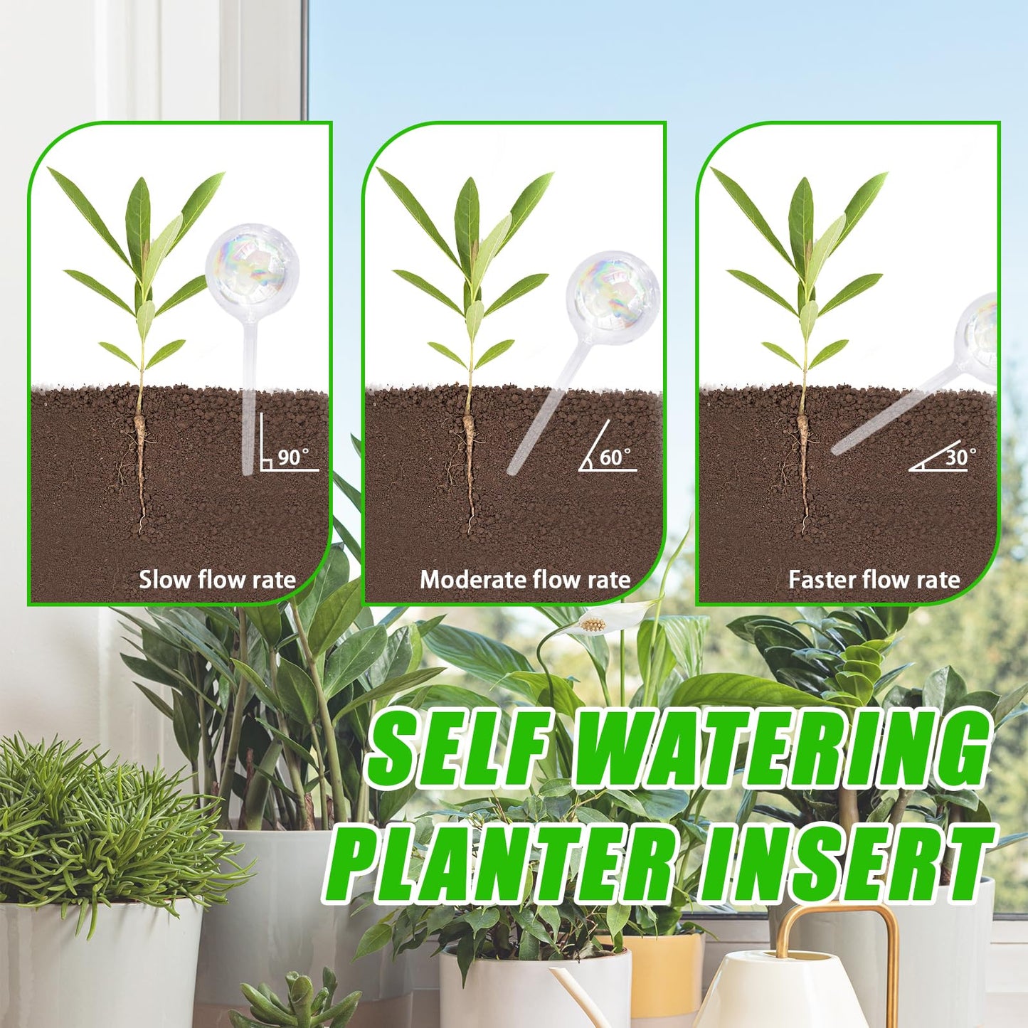 Pynqdfu 6Pcs Plant Watering Globes,Iridescent Rainbow Glass Self Watering Planter Insert,Clear Watering Bulbs for Indoor,Outdoor,Flowerpot,Hanging Plants,Home Garden(3 Large+3 Small)