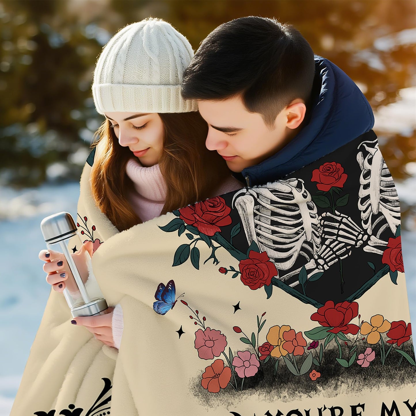 Ruicnte Anniversary Blanket for Him,Skull Lover Throw Blanket for Boyfriend Girlfriend,I Love You More Birthday Gift for Husband 60"X52",Christmas Valentines for Wife Skeleton Present