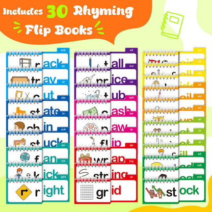 Zazopup 30 Read and Rhyme Flip Books,Word Family Build Book,Learn to Read Phonics Flash Cards,Sight Words Flash Cards Kindergarten Classroom Homeschool Learning Book,Phonics Flashcards,Reading Games