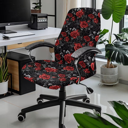 Talayituse Rose Spider Web Print Office Computer Chair Covers, Stretchable Rotating Chair Cover Halloween Decoration Removable Washable Rotating Chair Protective Slipcover, Large