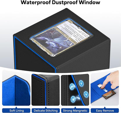 ZLCA MTG Commander Deck Box, Card Deck Box for Trading Card, Holds 110+ Double Sleeved Cards Fits for TCG CCG Magic Cards with 2 Dividers (Black & Blue)