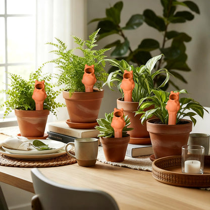 Ferrochef 4 Pack Terracotta Self Watering Stakes Frogs Shaped Plant Watering Devices Spikes Irrigation Slow Release Plant Self Water Spikes Planter Insert for Garden Indoor Outdoor Pot Plants