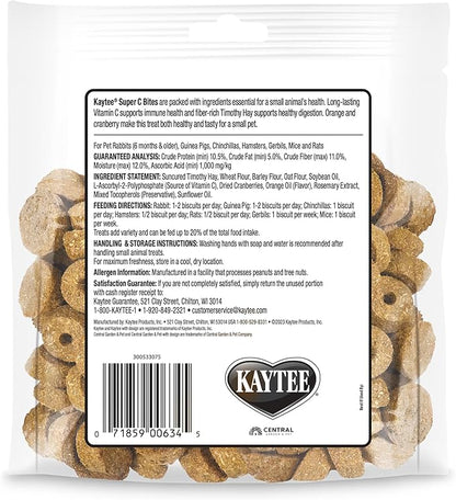 Kaytee Super C Bites Treat For Pet Guinea Pigs, Adult Rabbits, Chinchillas, and Other Small Animals, Cranberry and Orange, 4 oz
