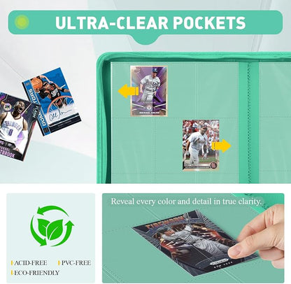 Trading Card Binder 9 Pocket, 360 Pockets Double-Sided Card Album, Premium PU Leather Zipper Card Holder for MTG, TCG, Sports & Game Cards, Must-Have for Collectors（Light Green）