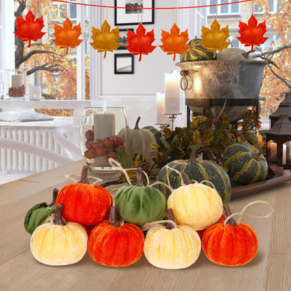 Janinka 20 Pcs Thanksgiving Tree Decoration Velvet 2 Inch Fall Leaves Pumpkin Hanging Ornament Thanksgiving Tree Ornament Velvet Maple Leaf Pumpkin Small Trees Decorations for Farmhouse Harvest Autumn