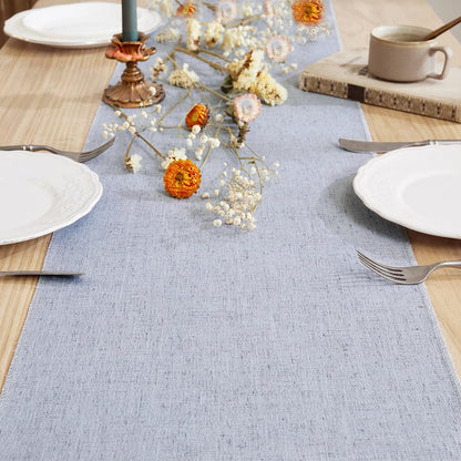 Aoztio Linen Style Rustic Table Runner, Farmhouse Cotton Linen Table Runner, Boho Table Runners 90 Inches Long with Hand Tassels for Home Tabletop Decor and Everyday Use - Silver Grey, 90 Inch