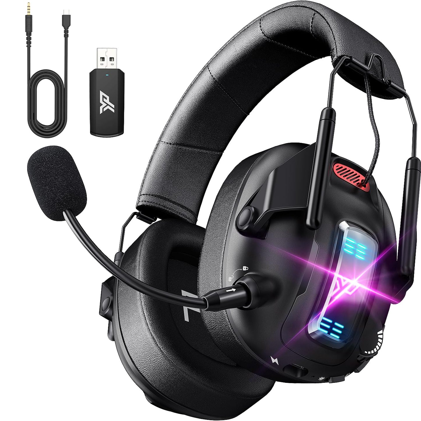 YPBDAN Wireless Gaming Headset for PS5, PS4, PC, USB Over Ear Gaming Headphones with Noise Canceling Mic, Bluetooth 5.3, 100H Battery, Low Latency, Only Wired Mode for Xbox