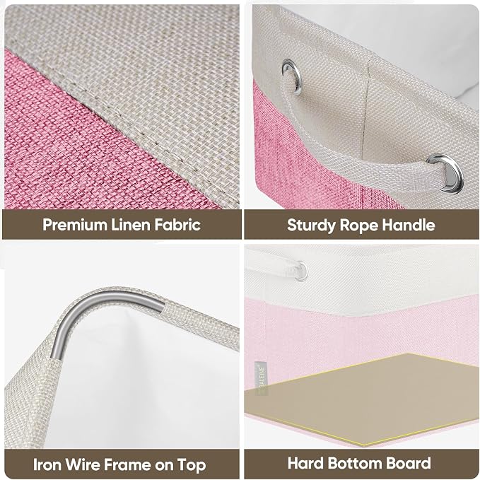 BALEINE 2 Pack Fabric Closet Storage Bins for Shelves, Linen Closet Organizers and Storage, Decorative Baskets for Organizing, Shelf, Clothes, Home, Office (Pink, 12"x8"x8")