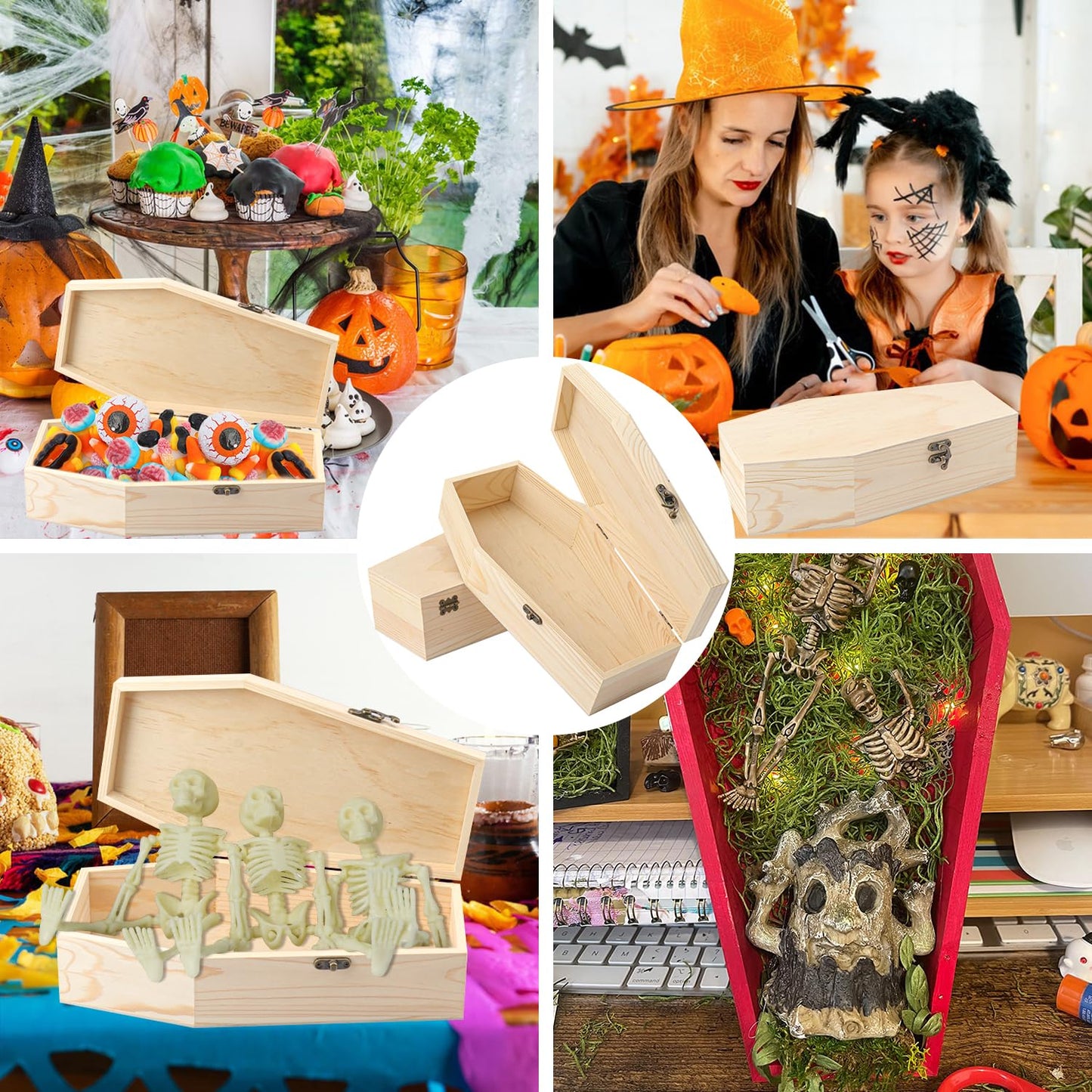 Yiksonyo 2 Pack 12 Inch Unfinished Wood Coffin Box, Wooden Coffin Box for Halloween Decor, Party Favors, and DIY Crafts