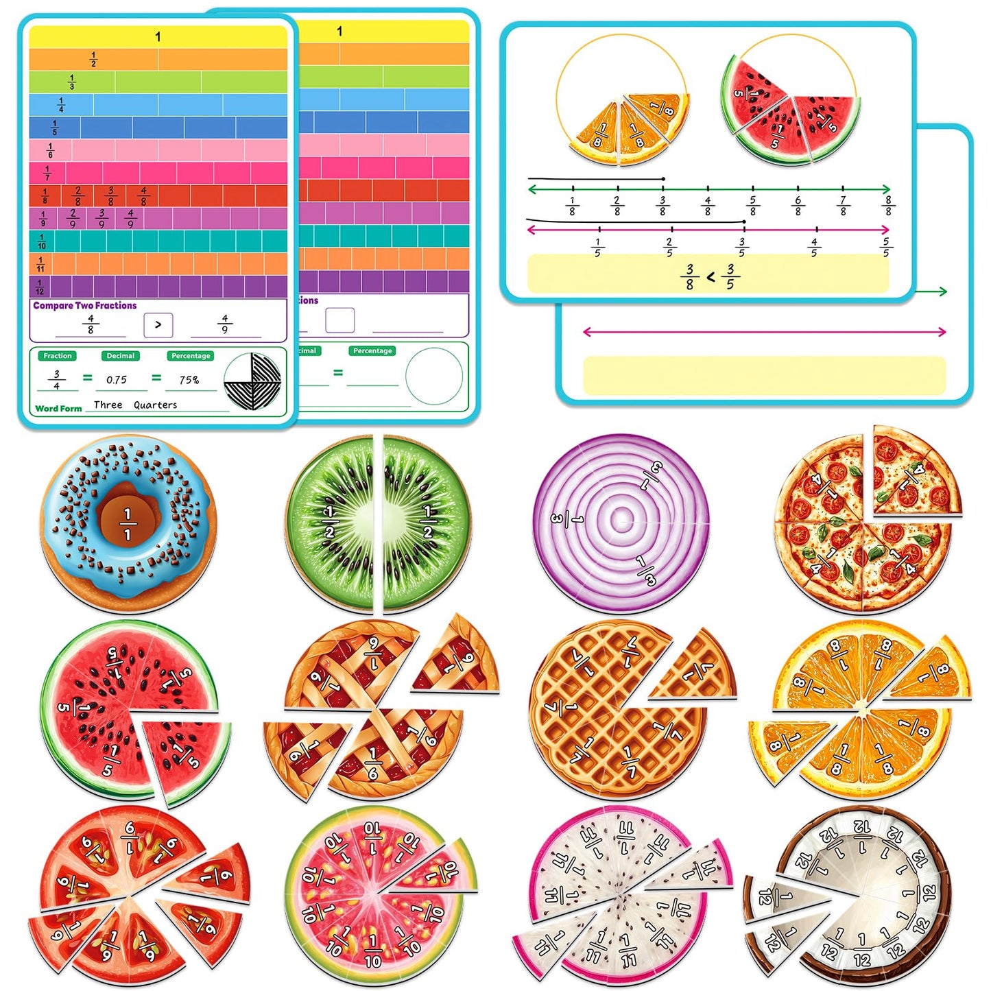 Laffunz Magnetic Fraction Tiles & Circles, Bars,Math Manipulatives, Fraction Manipulatives for 2nd, 3rd, 4th, 5th Grade Classroom Must Haves Teachers Whiteboard Teaching School Homeschool Supplies