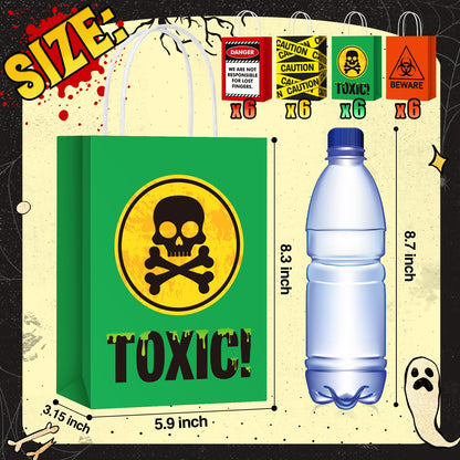 TaoBary 24 Pcs Halloween Biohazard Treat Bags Spooky Halloween Caution Gift Bags with Handles Beware of Danger Zombie Theme Horror Party Favors for Candy Goodie Snacks Holiday Party Supplies
