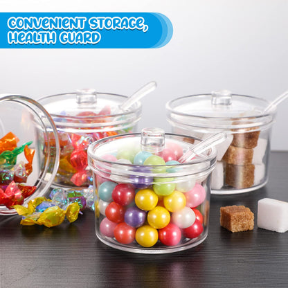 Patelai 4 Pieces Sugar Bowl Acrylic Clear Sugar Bowl with Lid and Salt Spoon Storage Jar with Airtight Lid for Salt, Tea, Spices, Herbs, Condiments(7.1 oz)