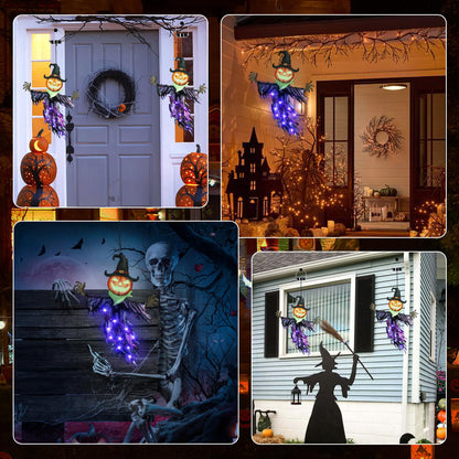 ILLUMINEW Solar Halloween Metal Hanging Decorations Outdoor, Solar Powered Lighted Metal Pumpkin with Glowing Eyes for Halloween Outdoor Tree, Wall, Porch, Patio Decor (Pumpkin-Purple)