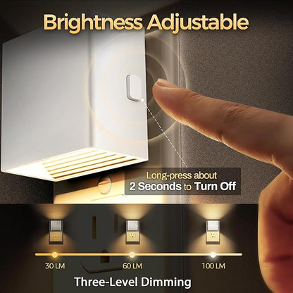DORESshop LED Night Lights Plug into Wall [2 Pack], Plug in Nightlight, 3 Level Brightness Adjustable Night Light, Dusk to Dawn Sensor, Nightlights for Adults, Bedroom, Bathroom, Hallway, White