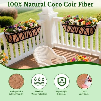 Halatool 2 Pack 48 Inch Window Box Liners Pre-Formed Coconut Fiber Planter Liner 100% Natural Coco Fiber Liners for Planters Hanging Basket Balcony Railing and Porch