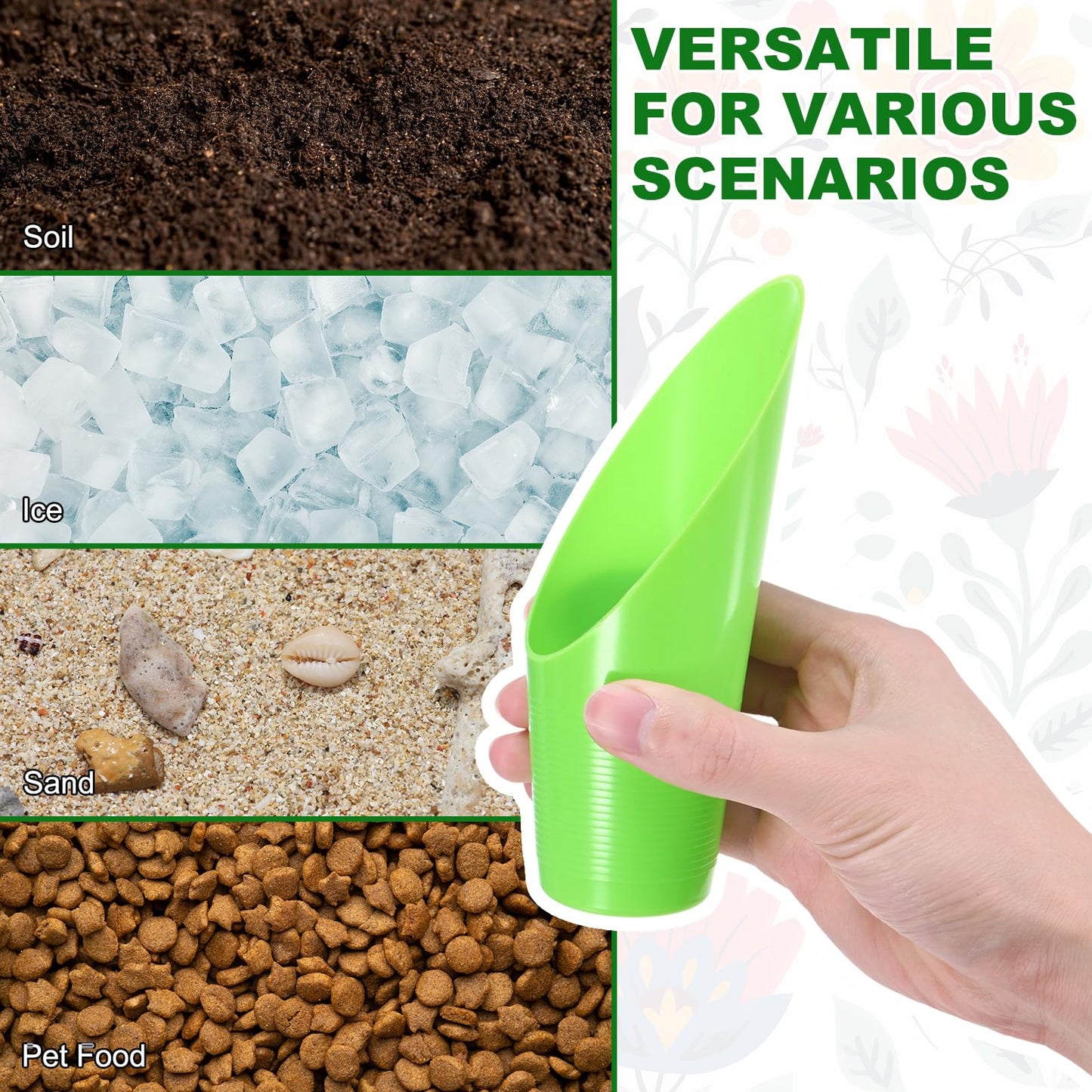 M METERXITY 18-Pack Bonsai Soil Scoops, Plastic Garden Soil Scoops Bucket Shovel Potting Scoopers for Transplanting/Flower Planting/Plant Succulent, Colorful Small Gardening Tools [Green]