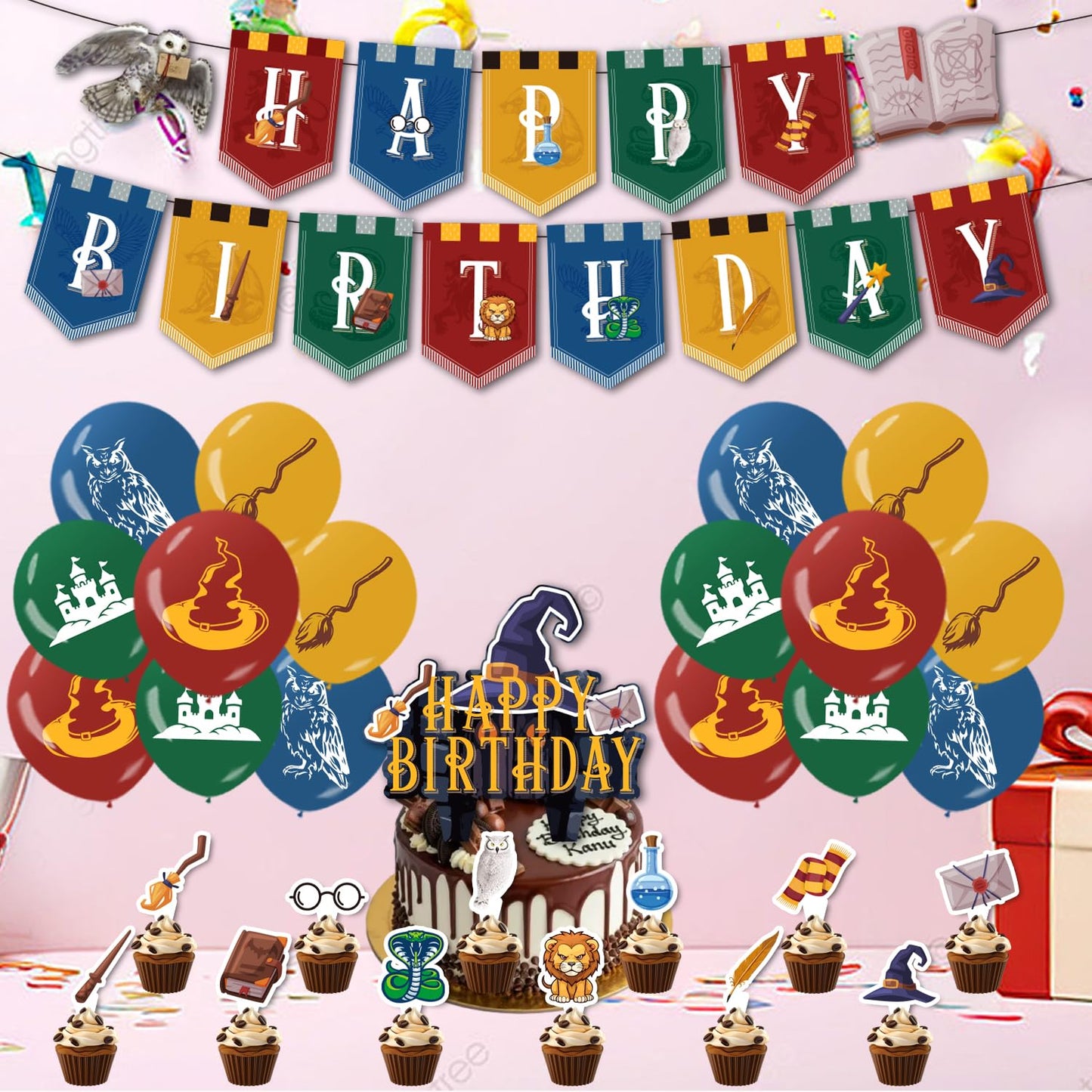 Magical Wizard Birthday Party Decorations Supplies Includes Happy Birthday Banner Balloons Cake Toppers Cupcake Toppers for Boys and Girls Halloween Party