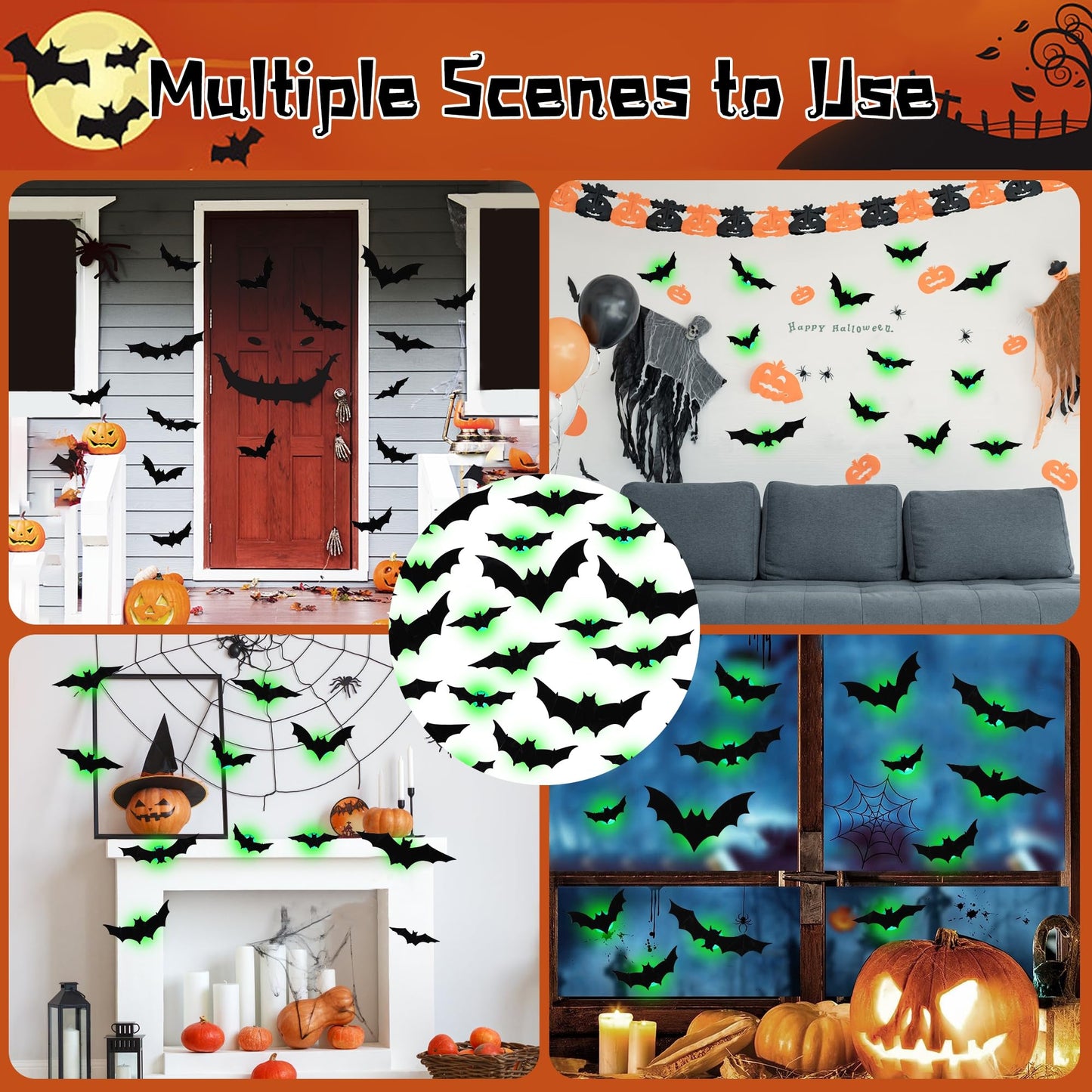 DR.DUDU 36 Pack Bats Halloween Decorations Bat Wall Stickers