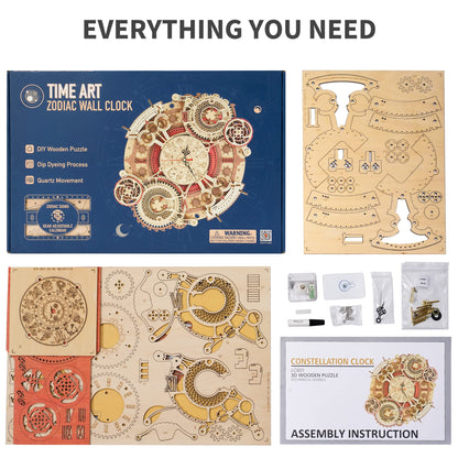ROBOTIME 3D Wooden Puzzles for Adults, Models for Adults to Build Wooden Steampunk Clock Kit, DIY Mechanical Wall Quartz Aesthetic Room Decor Unique Gift