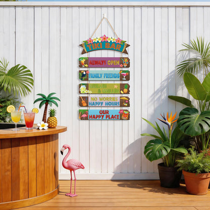 HOURIA Funny Tiki Bar Welcome Hanging Wood Sign,Tropical Hawaiian Luau Party Decorations(11.4"X21"),Funny Summer Tiki Bar Decor, Carnival Aloha Decoration for Outside Patio Backyard Beach