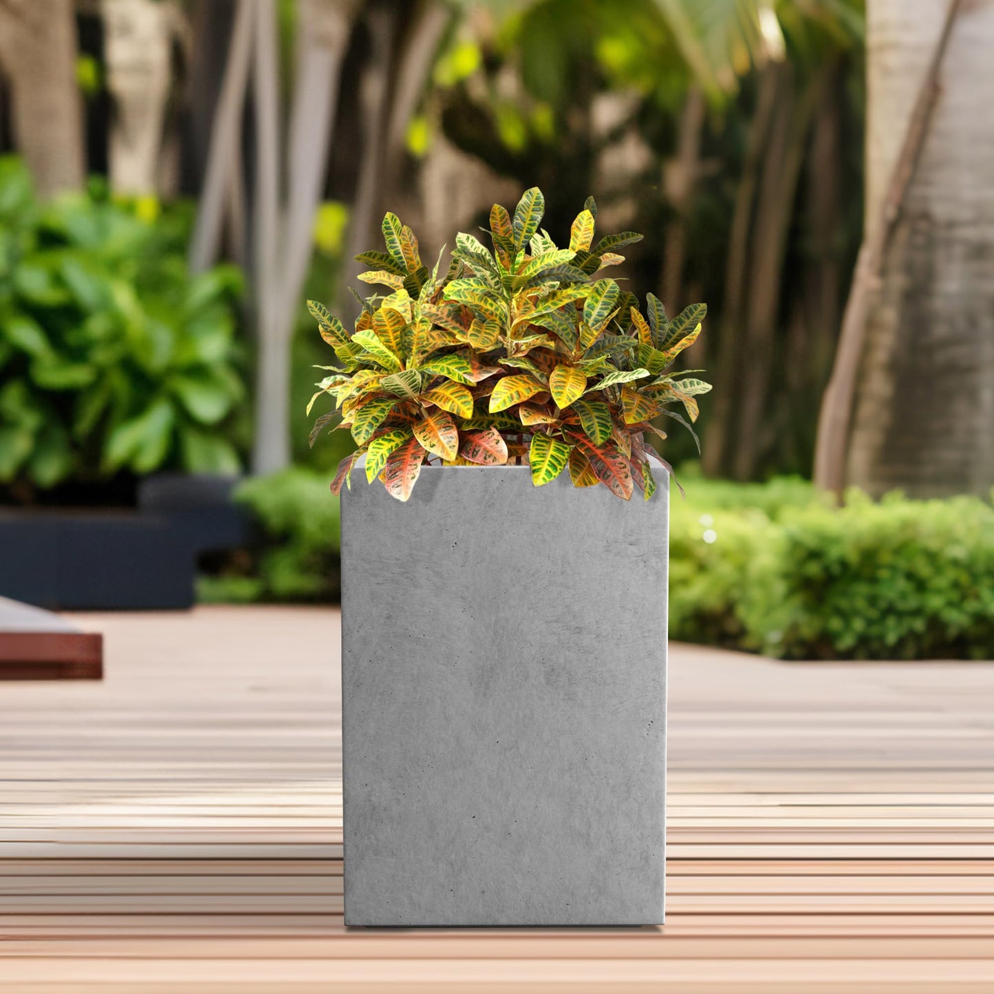 Kante 15.7" H Tall Rectangular Concrete Planters, Outdoor Indoor Lightweight Plant Pots with Drainage Hole and Rubber Plug, Modern Style for Home Garden Patio, Natural Concrete