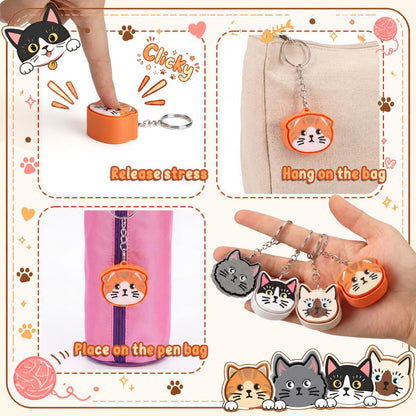 Kenning 12 Pcs Cat Clicker Fidget Keychain Bulk 3D Printed Sensory Clicker Fidget Toys for Adults Stress Relief Cat Party Favors Keychains for Birthday Goodie Bags Summer Giveaways Coworker Gifts