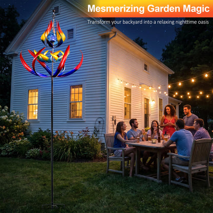 106" Solar Wind Spinners Outdoor Large Metal - Kinetic Wind Sculptures with Crackle Glass LED Globe, Heavy Duty Garden Decor for Outside Lawn Patio, Stable Stake Windmill Yard Art Gifts