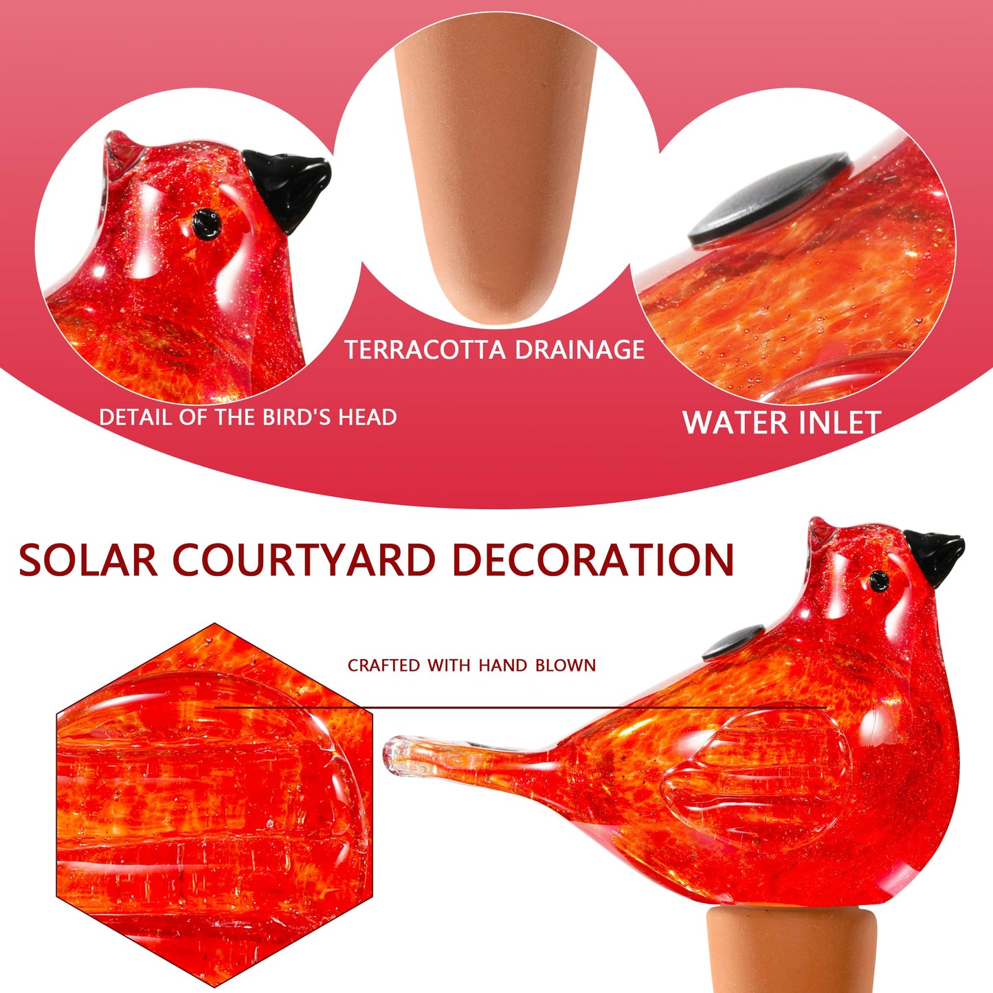 Naboher Glass Bird Shaped Plant Watering Ball Glass Automatic Watering Ball Flower Pot Insertion Spike Drip Irrigation Device Watering Ball Irrigation System Plant Enthusiast Gift (Red)