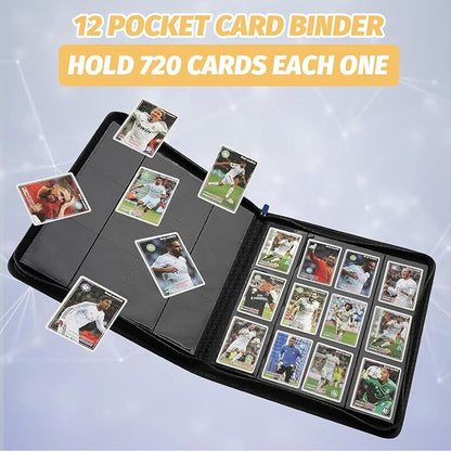 12-Pocket Business Card Binder holds 720 Cards, Premium Diamond Texture PU Leather Name Card Holder Organizer with Zipper, Black Sleeves Side Loading Card Book for Collectors & Office(red)