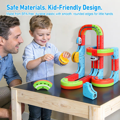 Hestiasko Magnetic Train Set for Kids, 3D Electric Train Set, Modular DIY Building Track Toy with Vertical Climb & Upside Down Action, STEM Educational Toy Gift for Boys Girls Ages 3+