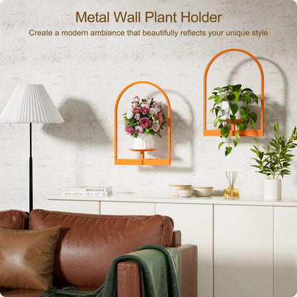 BUTUNITA Orange Metal Wall Plant Holder - 2-Pack Wall Mounted Plant Stands and Hanging Holders for Indoor Planter and Flower Pot - Arch Decor Shelf for Plant Storage (Pot Not Included)
