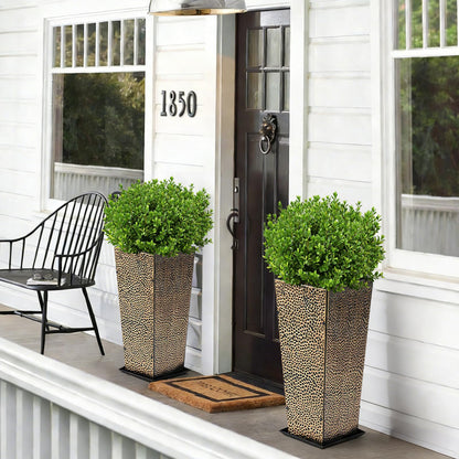 BAYN 2-Pack 24" Tall Metal Planter – Hand-Hammered Textured Large Copper Flower Pots Box with Saucer for Outdoor&Indoor, Garden, Porch, Patio, Yard with Pre-Drilled Drainage Holes