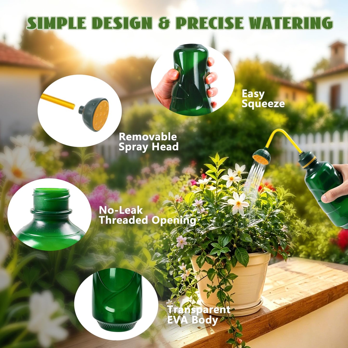 Small Watering Can, 2 in 1 Spray Head Functionality, 450ML Squeeze Garden Plant Watering Can for Seedlings Indoor/Outdoor Plants(Green)