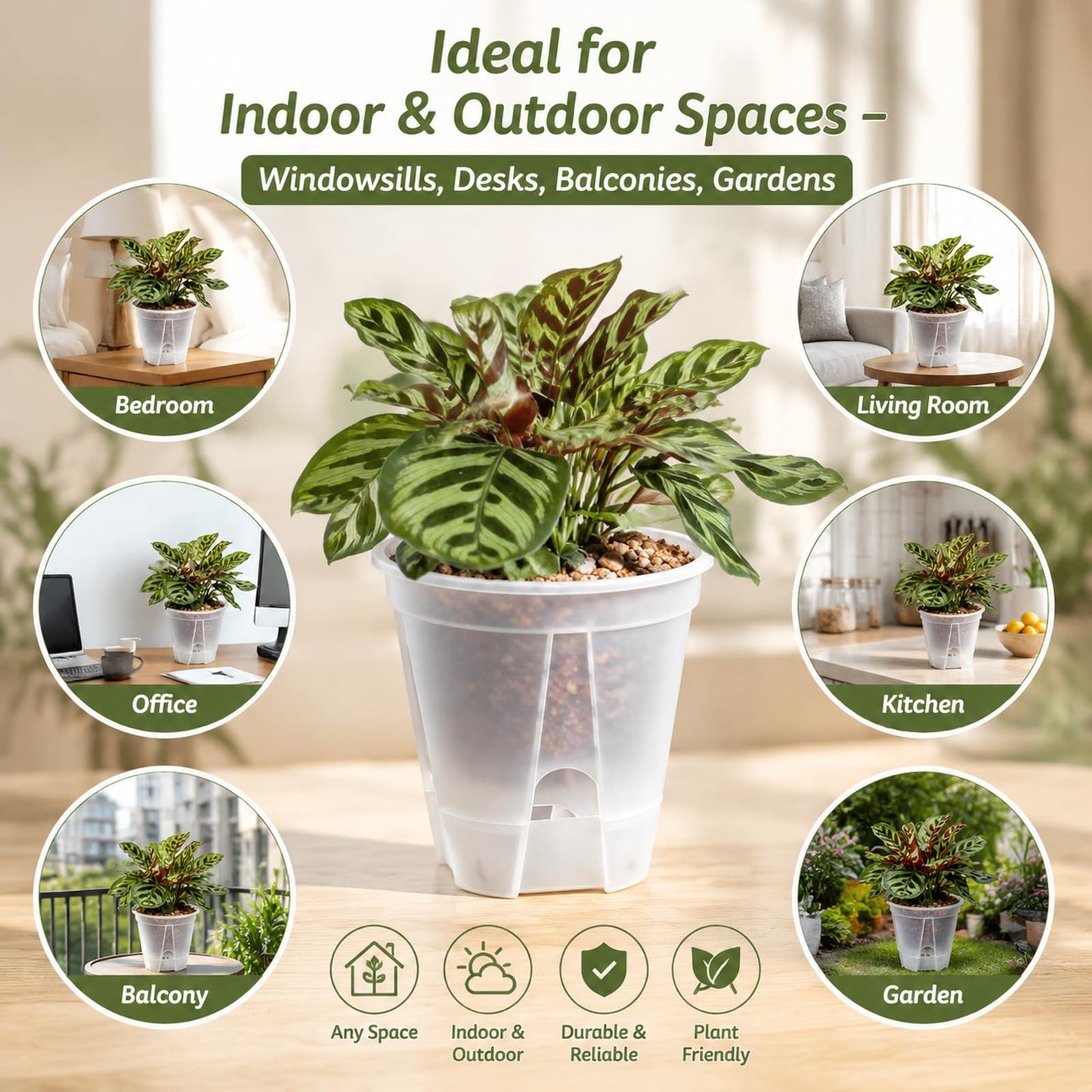 Sileasncei Self Watering Pots Clear – 5 Pcs 6" Indoor & Outdoor Planters, Deep Reservoir, High Drainage & Breathable Design, Perfect for Busy, Travel, Beginner Plant Care