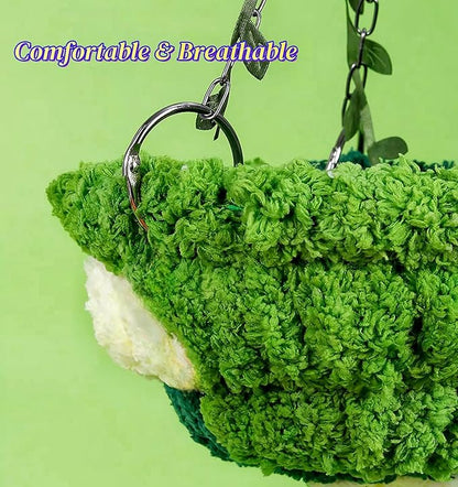 Hanging Bird Hammock for Cage Warm Plush Hanging Bird Bed Bird Snuggle Hut Parrot Hanging Sleeping Bird House for Parakeet, Conure, Budgie, Cockatiel, Lovebird, Finch, Hamster-Green