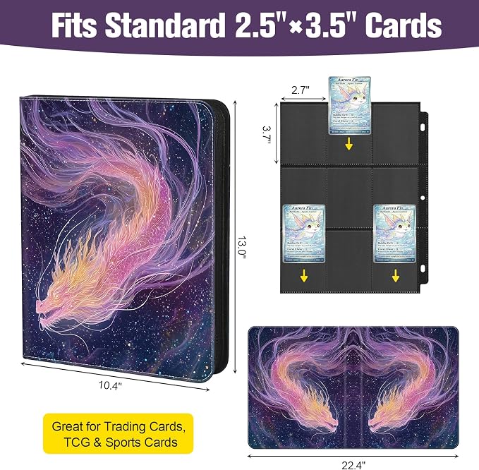 Trading Card Binder 900 Slots, 3-Ring Refillable 9-Pocket Album, 50 Top-Loading Pages, Zippered Case with Strap, Acid-Free PVC-Free, Fits 2.5 x 3.5 in Cards, TCG